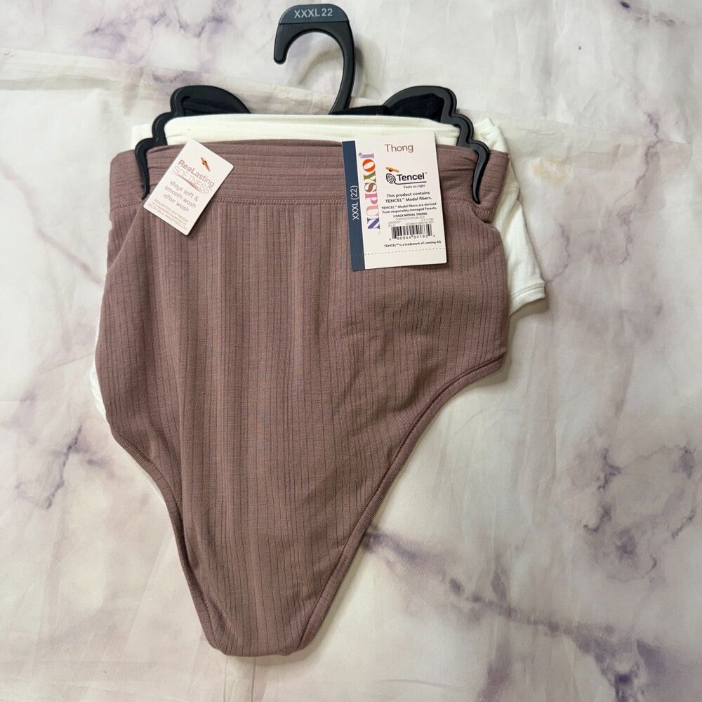 Joyspun Women's Ribbed Modal Thong Panties, 3-Pack XXXL
